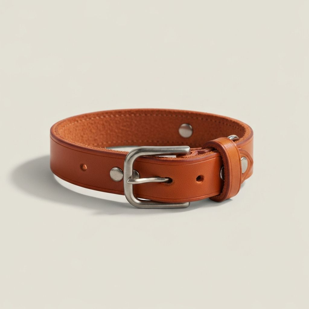 Cognacfarbenes Lederband mit Stahlverschluss, 35 cm Länge